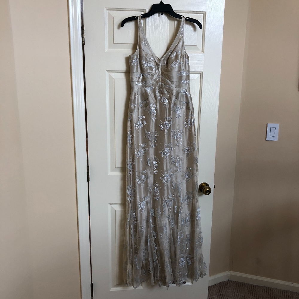 Stunning gold evening gown with lace overlay